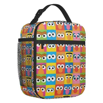 Happy Sesame Street, термоизолированная сумка для ланча, женская сумка с мультяшным монстром-печеньем, Портативный контейнер для ланча для детей, коробка для хранения продуктов