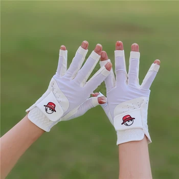 Перчатки для гольфа Женские корейского бренда, высококачественные дышащие износостойкие Белые розовые женские перчатки без пальцев для левой и правой рук