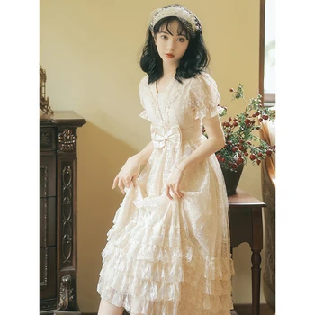 Платье принцессы 2021, Женское праздничное платье на десерт, платье феи с длинным рукавом, Женское повседневное старинное платье, корейская мини-юбка Kawiii