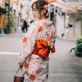 Элегантное японское Традиционное платье-кимоно Юката С Цветочным принтом, Японская униформа Хаори, Винтажный костюм для выступлений на сцене