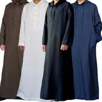 Мусульманский Мужской Однотонный халат с Длинным рукавом на Ближнем Востоке, Новая Модная исламская Арабская одежда, Халат с капюшоном, Традиционный халат Дубая