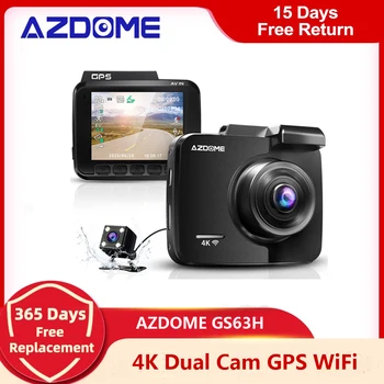 Автомобильная камера AZDOME GS63H Dashcam с двумя объективами 4K, встроенный GPS Wi-Fi, камера для видеорегистрации спереди и сзади, G-сенсор обнаружения движения