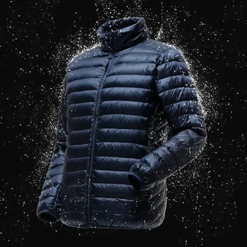 Легкая водонепроницаемая упаковываемая пуховая куртка 2021, Новые поступления, Осенне-зимние Мужские Модные Пуховики со стоячим воротником