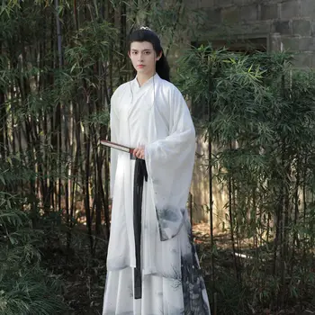 Халат Ханфу с древним принтом, топ, юбка, 3 шт., Китайское традиционное платье Ханфу для мужчин, Рыцарские Карнавальные костюмы для косплея, Большие размеры