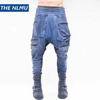 Винтажные плиссированные брюки-кроссы, джоггеры Для бега Трусцой, мужские асимметричные брюки в стиле пэчворк, брюки-шаровары с эластичной резинкой на талии