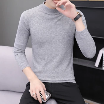 Мужская футболка с длинными рукавами, осенне-зимний корейский вязаный свитер, Мужская теплая осенняя одежда, тонкая нижняя рубашка, мужская