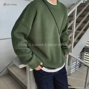 Мужская одежда, Вязаный свитер, Корейские модные свитера, Мужской осенний однотонный свитер, приталенная мужская уличная одежда, мужские пуловеры