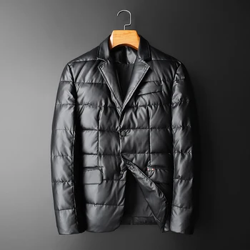 Зимняя Мужская Пуховая куртка, Блейзер из искусственной кожи, Утолщенное пальто на 90% Белом утином пуху, Модная Деловая Мужская парка, пальто