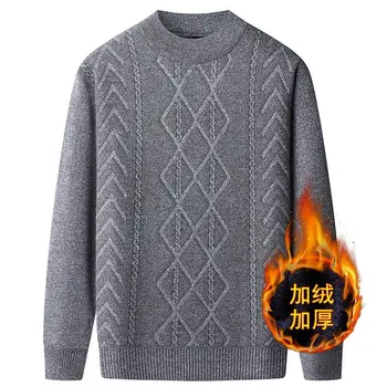 Осенне-зимний пуловер с корейской подкладкой, свитер с круглым вырезом для среднего и пожилого возраста, теплый вязаный свитер для пап