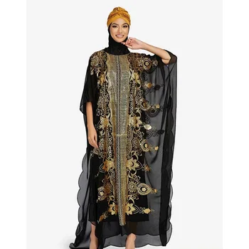 Дубайский кафтан Свободный шифон Элегантный Темперамент Платье-шаль с блестками Традиционная одежда в этническом стиле