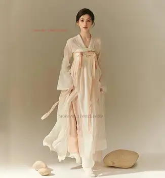 2023 женское улучшенное платье hanfu, шифоновое платье с национальной цветочной вышивкой, танцевальный костюм, ретро китайское винтажное вечернее платье hanfu