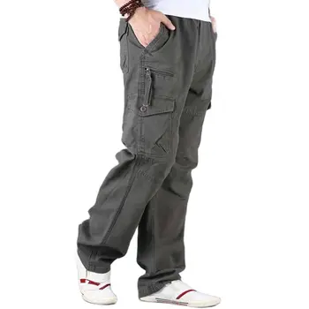 Уличные брюки-карго для мужчин, Хлопковые повседневные брюки с карманами, Прямые Свободные Мешковатые Джоггеры для бега трусцой, брюки для инструментов, Большие размеры мужской одежды