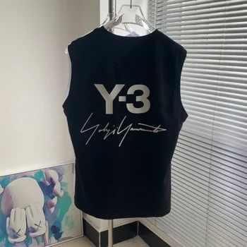 Фирменный жилет без рукавов с круглым вырезом и принтом Yohji Yamamoto, футболка для мужчин и женщин, Трендовый Свободный спортивный Топ для фитнеса Y3