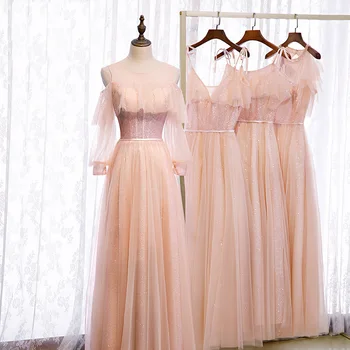 Розовое Женское Элегантное Изысканное вечернее платье с аппликацией, Темпераментное Винтажное банкетное платье, Милые Сетчатые Свадебные платья для новобрачных