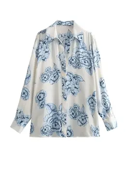 TRAF 2023 Женская Модная Повседневная Свободная Блузка С Цветочным Принтом, Женские Рубашки с длинным рукавом, Шикарные Сорочки, Блузы, Топы