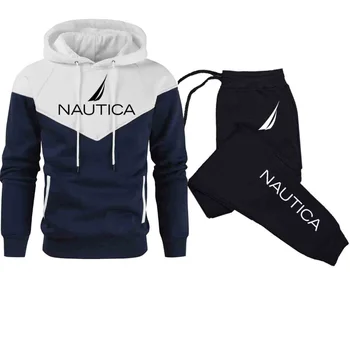 NAUTICA/ Новый модный Мужской спортивный костюм с капюшоном, одежда для фитнеса, Мужской костюм для бега, спортивный костюм для бега трусцой, зимний спортивный костюм