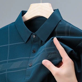 2023 Новая осенняя рубашка Поло с принтом и длинными рукавами, Мужское Повседневное Поло, Деловой Повседневный мужской топ