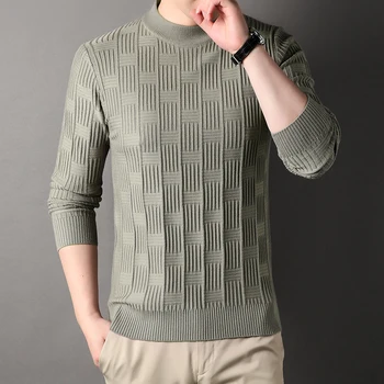 Мужской пуловер, жаккардовая линия со стразами, вязаный свитер средней толщины, Мужской однотонный удобный повседневный свитер