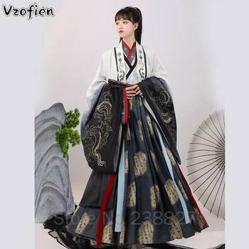 Платья Hanfu Женские Традиционные китайские платья Династии Вэй Цзинь с перекрестным вырезом и широким рукавом, Танцевальные костюмы принцессы Hanfu, одежда фехтовальщика