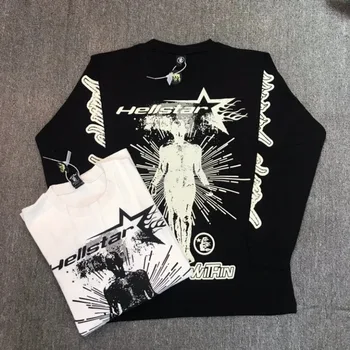 Модный европейский и американский бренд 2023 Hellstar Studios, осенняя тонкая футболка с принтом для мужчин и женщин с длинным рукавом