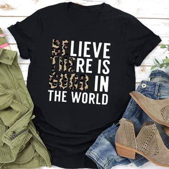 Женская футболка BE THE GOOD IN World С Леопардовым принтом, Короткий рукав, O-Образный Вырез, Свободная Женская футболка, Женская футболка, Топы Camisetas Mujer
