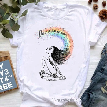 Футболки с графическим принтом Dance Is My Rainbow, футболка с милой танцовщицей для девочек, женские летние топы, футболка Femme Harajuku, рубашка