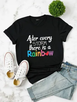 After Strom Is Rainbow, Женская футболка с Буквенным Принтом, Короткий рукав, O-Образный Вырез, Свободная Женская Футболка, Женская футболка, Топы, Camisetas Mujer