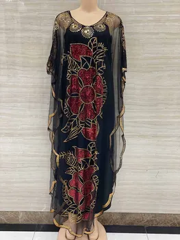 Новый Стиль Африканской женской одежды Дашики Абайя, Модная газовая ткань, блестки, рукав 
