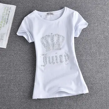 2023 Летняя женская хлопковая футболка с круглым вырезом и бриллиантовой короной, сочная однотонная футболка, приталенный топ, женская футболка