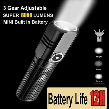 Супер яркий мини светодиодный фонарик USB C Перезаряжаемый мощный фонарик Мощный 3-режимный аккумулятор 18650 Фонарик для кемпинга