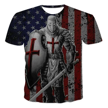 Винтажная футболка с 3D принтом Knights Templar, Летняя мужская Женская мода Harajuku, Уличная одежда с коротким рукавом Для мальчиков и девочек, крутые футболки, топы