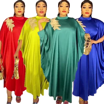 Большие размеры, африканские платья дашики для мусульманских женщин, Атласное платье с аппликацией из Абайи и бриллиантов, Бубу, вечернее платье для вечеринки, Африканская одежда