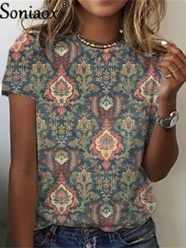 Женская Повседневная Свободная футболка с круглым вырезом, Летняя модная Удобная футболка с 3D рисунком и цифровой печатью, уличный тренд