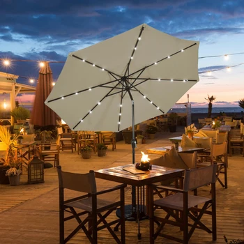10-футовый зонт для внутреннего дворика с солнечной светодиодной подсветкой, регулировка наклона зонта, кривошипные зонты для пляжной мебели