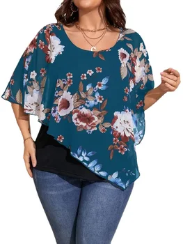 Женская одежда большого размера, горячая распродажа в Европе и Америке, популярная шифоновая шаль, поддельные футболки из двух частей, топ