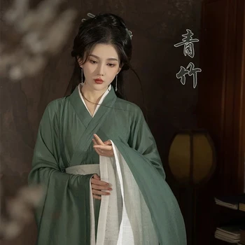 Женское платье Hanfu, Древнекитайский традиционный комплект Hanfu, Карнавальный костюм для Косплея, Зеленая куртка Hanfu, Белое платье, комплекты
