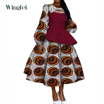 Элегантный женский комплект с юбкой в африканском стиле, с длинным рукавом, с принтом в стиле пэчворк, дашики, свадебная одежда, африканские женщины, Boubou Wy10119