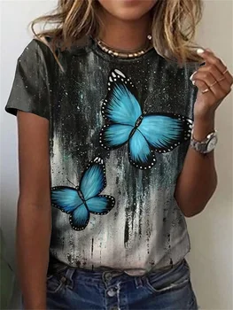 Женские модные футболки, летние повседневные топы с коротким рукавом, футболки с принтом животных и бабочек, женская одежда, Свободная уличная футболка