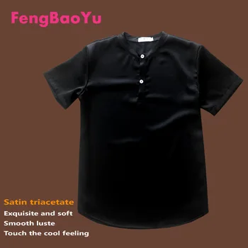 Fengbaoyu Атласная Триацетатная Летняя Мужская футболка с короткими рукавами и круглым воротом, Открытая Шелковая гладкая и легко сохнущая Мужская одежда