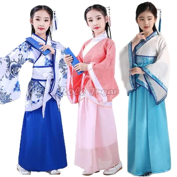Древнекитайское платье Hanfu, Детская одежда, Милая фея с длинным рукавом, Шоу народных танцев Hanfu, Наряды Для девочек