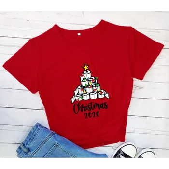 Женская футболка, Рождественская футболка из ткани с принтом, летний топ в стиле ретро с круглым вырезом и коротким рукавом