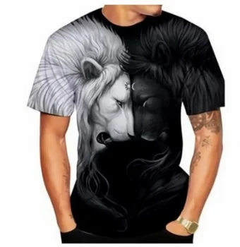Летняя мужская футболка Chlorlon, однотонная базовая футболка, Большой размер 6XL, повседневная уличная одежда, топ с принтом Льва и тигра, Белый, черный