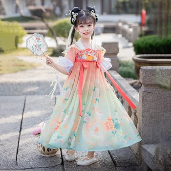 Детское винтажное китайское платье с феей, красное платье с вышивкой для девочек, выпускной Вечер, День рождения, Косплей Hanfu