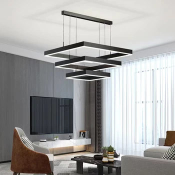 Современная квадратная светодиодная люстра для гостиной Столовой Спальни Кухни Черный прямоугольный светодиодный потолочный подвесной светильник Подвесной светильник