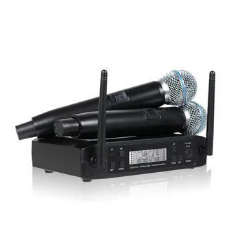 Беспроводной микрофон Ручной двухканальный Сверхвысокочастотный Динамический микрофон с фиксированной частотой для караоке на свадебной вечеринке