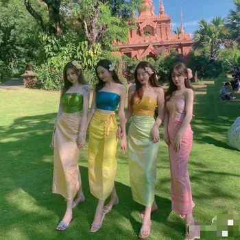 2023 летние тайские традиционные женщины сексуальная длинная юбка фотография из Юго-Восточной Азии танцевальное представление Таиланд костюм дорожное платье