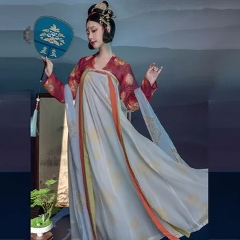 Китайская традиционная одежда HanFu, подол юбки 4,5 метра, комплект из 3 предметов Династии Тан для Ежегодного собрания, танцевальный костюм и повседневная одежда