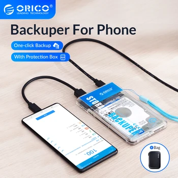 ORICO Backuper с защитной сумкой Резервное копирование для телефона Поддержка резервного копирования емкостью 4 ТБ в одно касание /удаление 5 Гбит/с Питание от порта SATA До порта USB C.