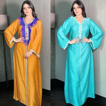 Кафтан Eid Abaya Женское Мусульманское платье Макси, Марокканское Платье, Исламский Джилбаб, Вечернее платье, Индийская одежда