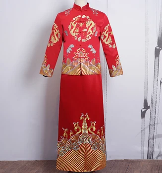 жених свадебные тостовые костюмы мужской красный чонсам в китайском стиле платье жениха куртка длинное платье традиционный китайский ципао для мужчин